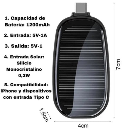 ⚡Mini-PowerKey®   Nunca más te quedes sin batería..  CARGADOR SOLAR PORTATIL TIPO - C🔋